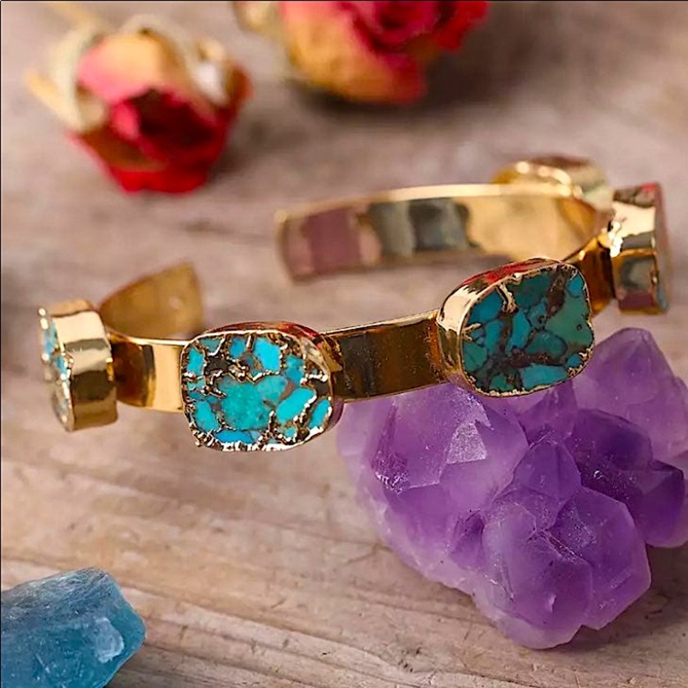 Turquoises Bar Beads Open Cuff Bangle